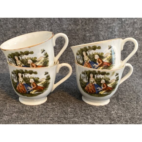VTG Victorian Fragonard Couple China Cup Saucer Creamer Demitasse Replacement - Picture 11 of 16